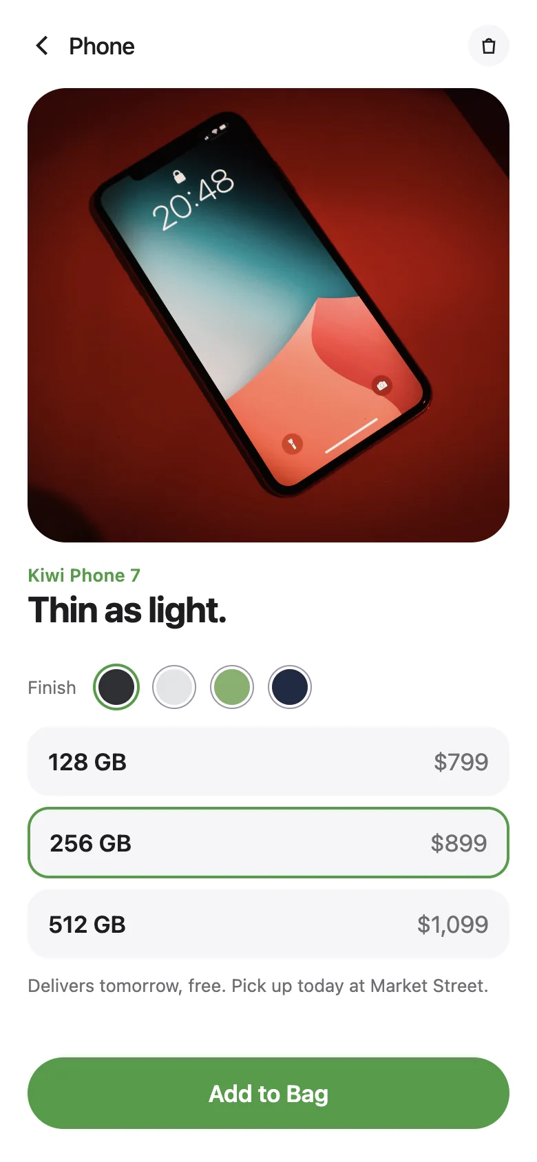 Kiwi store app, second screen