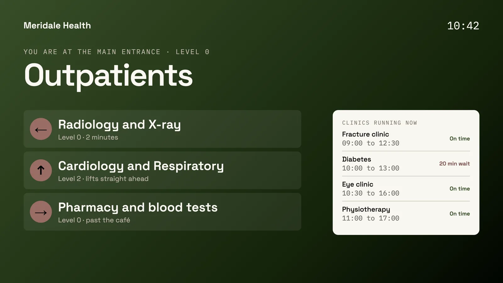 Meridale Health outpatients wayfinding screen
