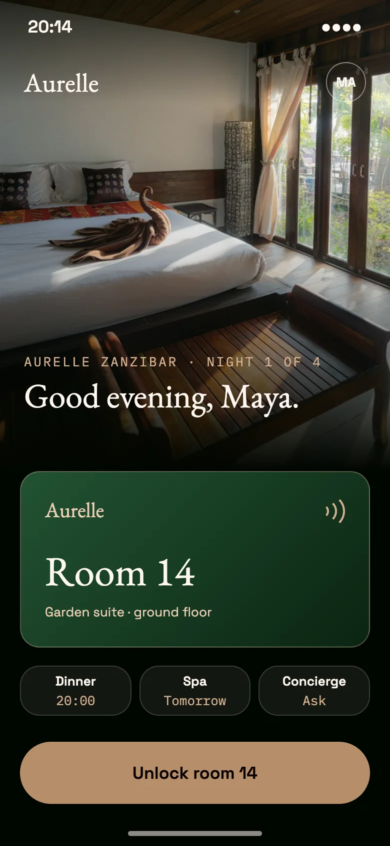 Aurelle guest app, dark