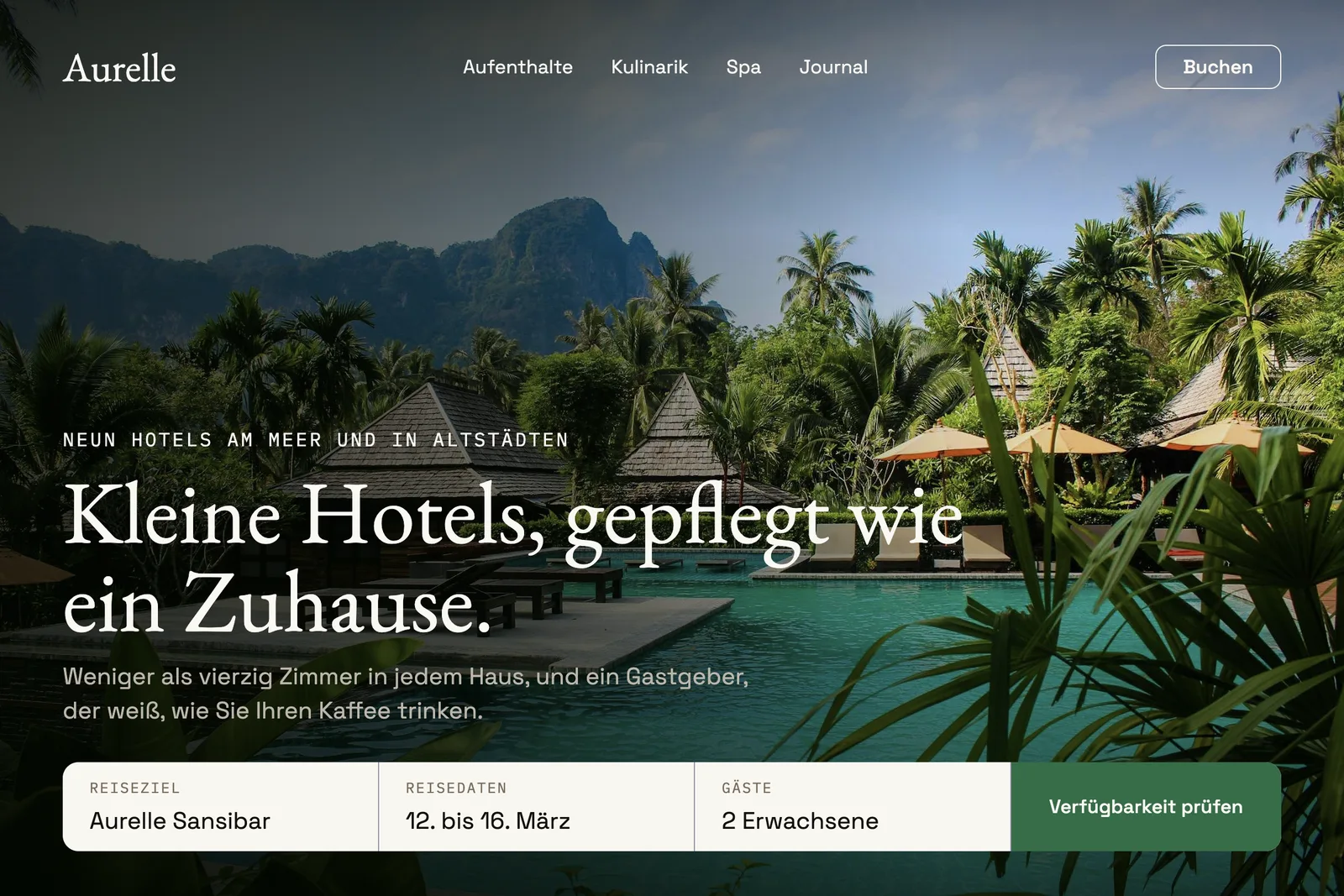 Aurelle Hotels website hero in German