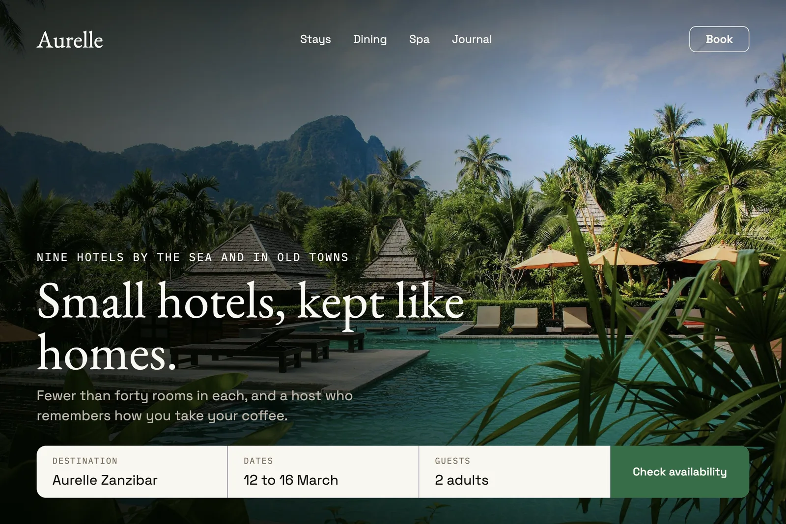Aurelle Hotels website hero