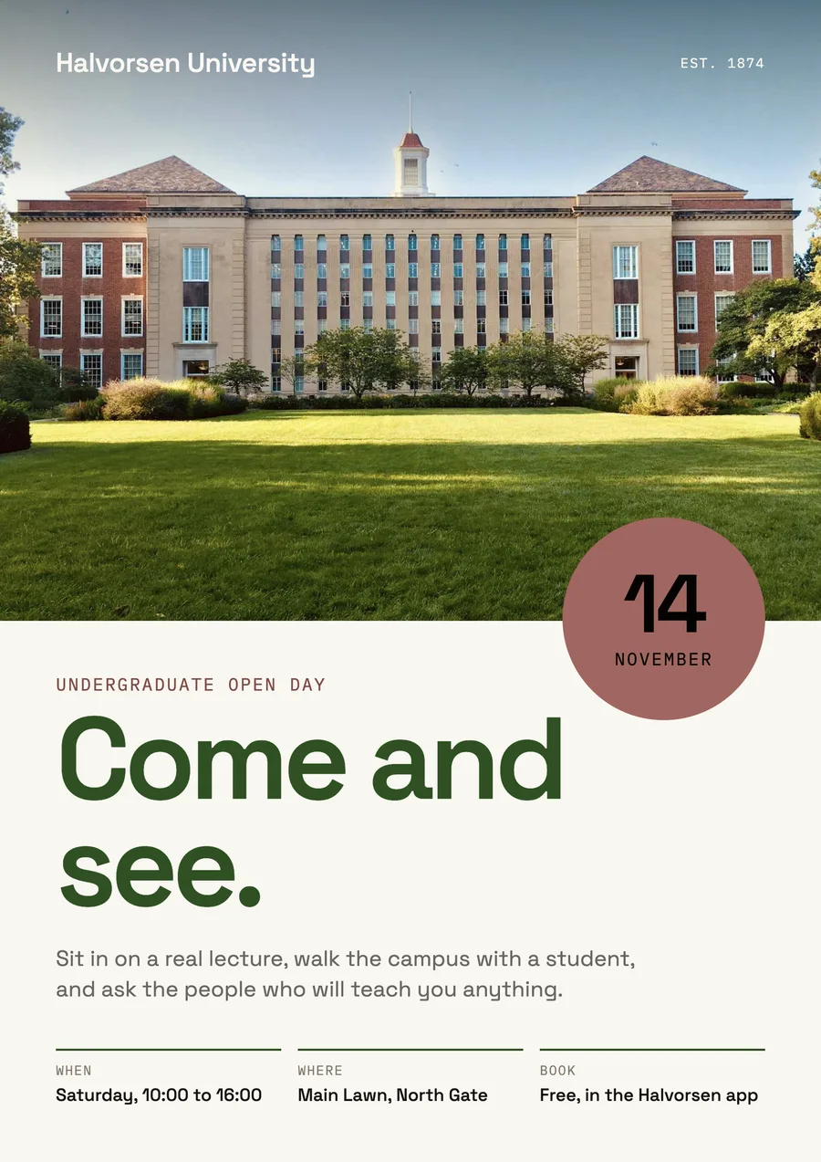 Halvorsen University open day poster